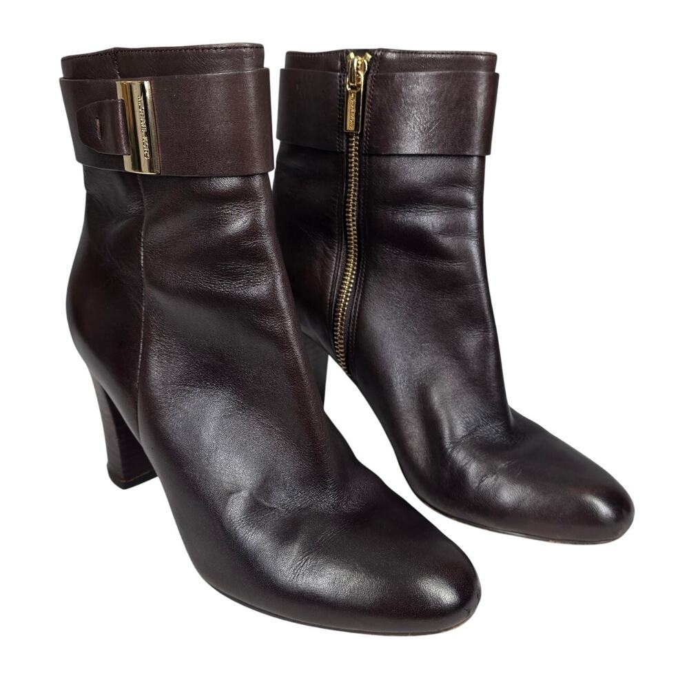 MICHAEL KORS WOMEN’S “GUILIANA” LEATHER 3.5" HEEL ANKLE BOOTS – BROWN – SIZE 7M